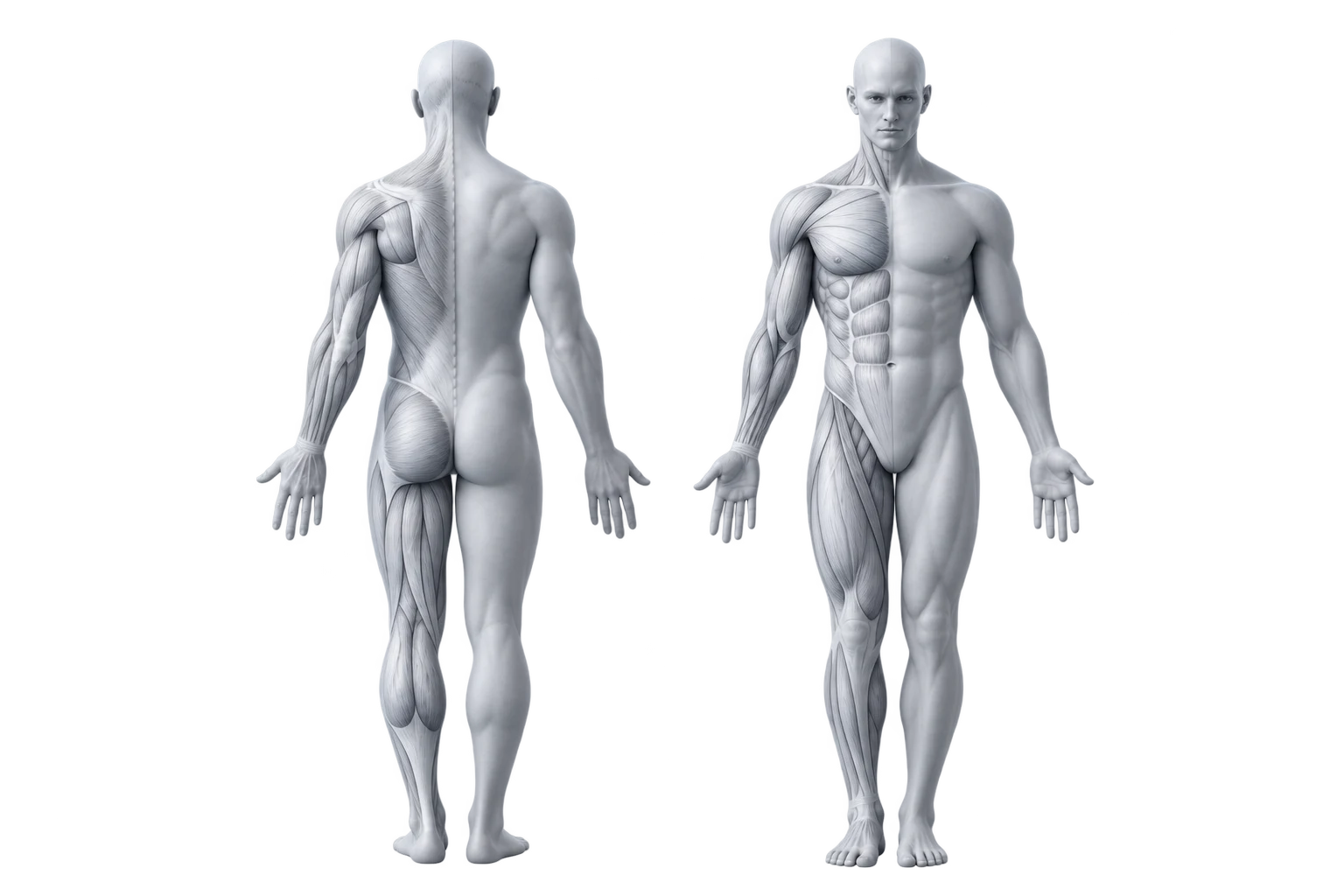 Anatomical model showing the areas we treat, front and back
